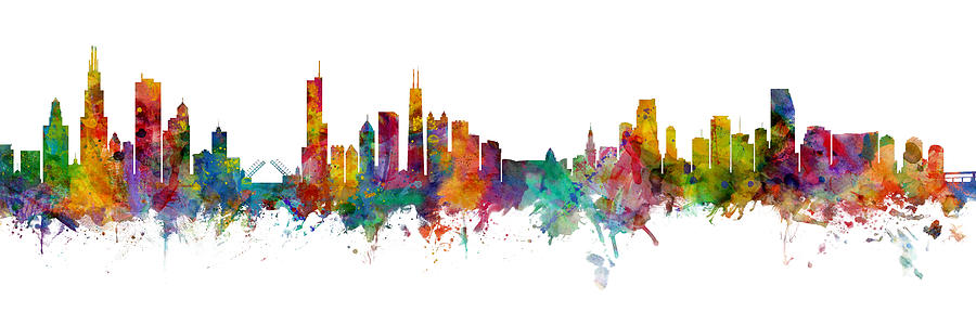 Chicago and Miami Skylines Mashup Digital Art by Michael Tompsett