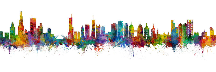 Chicago and Oakland Skyline Mashup Digital Art by Michael Tompsett