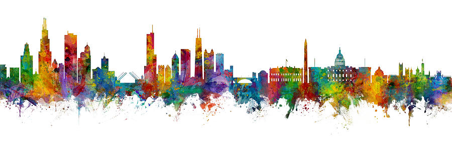 Chicago and Washington DC Skylines Mashup Digital Art by Michael Tompsett