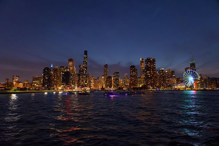 Chicago at dusk from Lake Michigan Photograph by Jay Smith