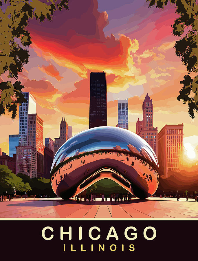 Sunset Digital Art - Chicago Bean by Long Shot