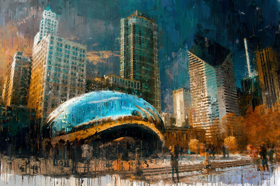 Chicago Bean Sunset Painting by Glenn Galen