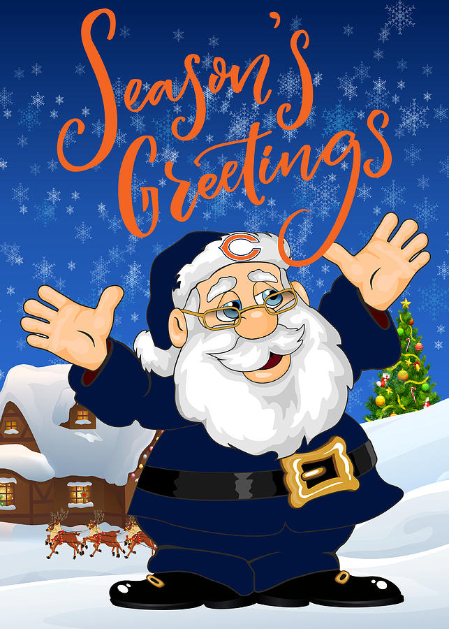 Chicago Bears Touchdown Santa Claus Christmas Cards 3 by Joe Hamilton