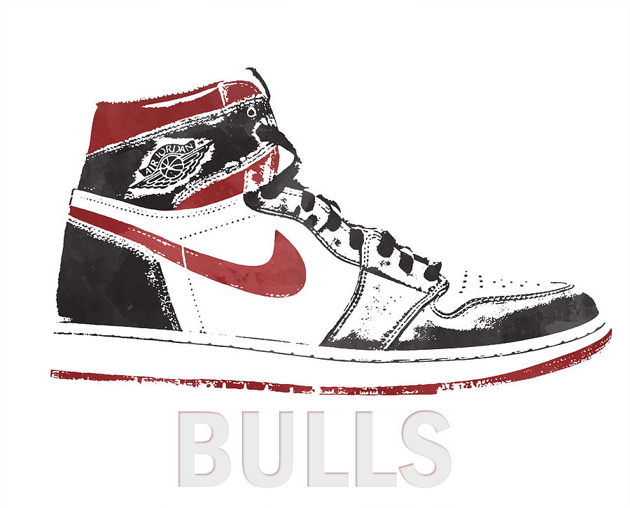 Chicago Bulls Iconic Air Jordans Watercolor Strokes Pixel Art Mixed