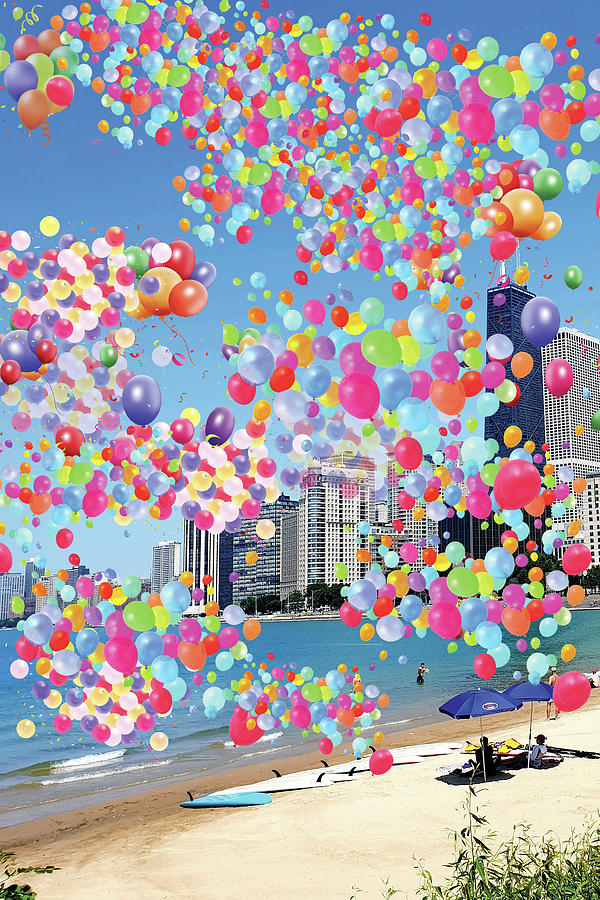 Chicago City Poster with Balloons No 2 by Ahmet Asar Digital Art by Celestial Images