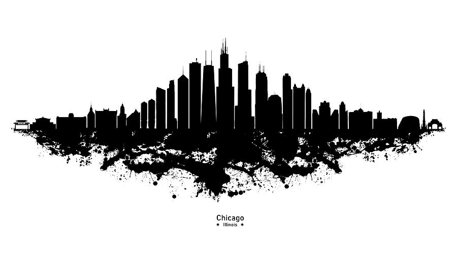 chicago skyline black and white background