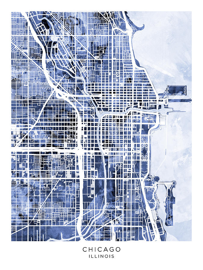 Chicago Digital Art - Chicago City Street Map #14 by Michael Tompsett