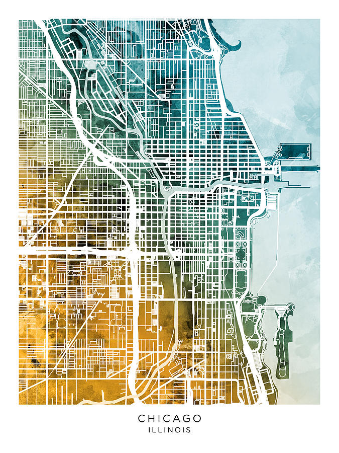 Chicago Digital Art - Chicago City Street Map #15 by Michael Tompsett