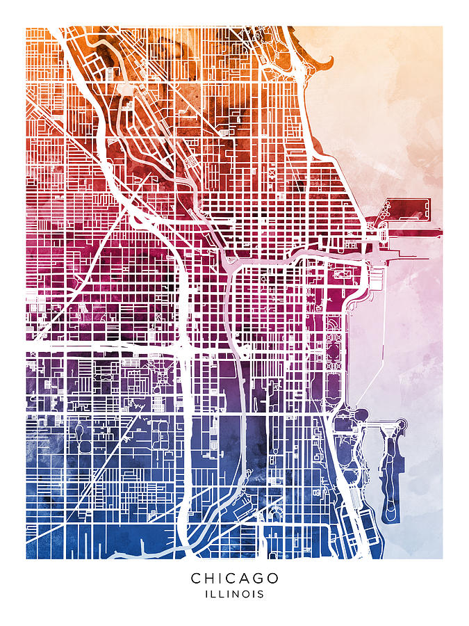 Chicago Digital Art - Chicago City Street Map #16 by Michael Tompsett