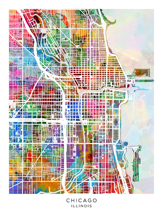 Chicago Digital Art - Chicago City Street Map #34 by Michael Tompsett