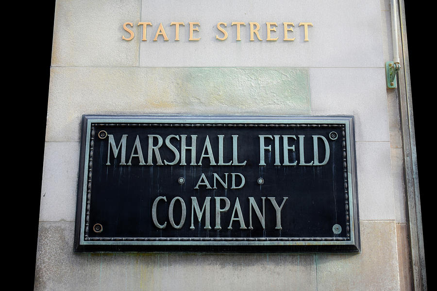 Chicago City View Architectural Lines In December Marshall Field Signage Photograph by Thomas Woolworth