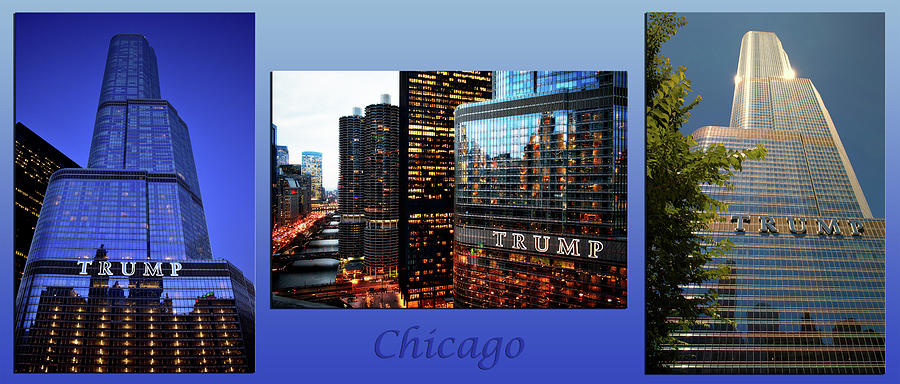 Chicago City View December By The River 3 Panel Trump Photograph by Thomas Woolworth