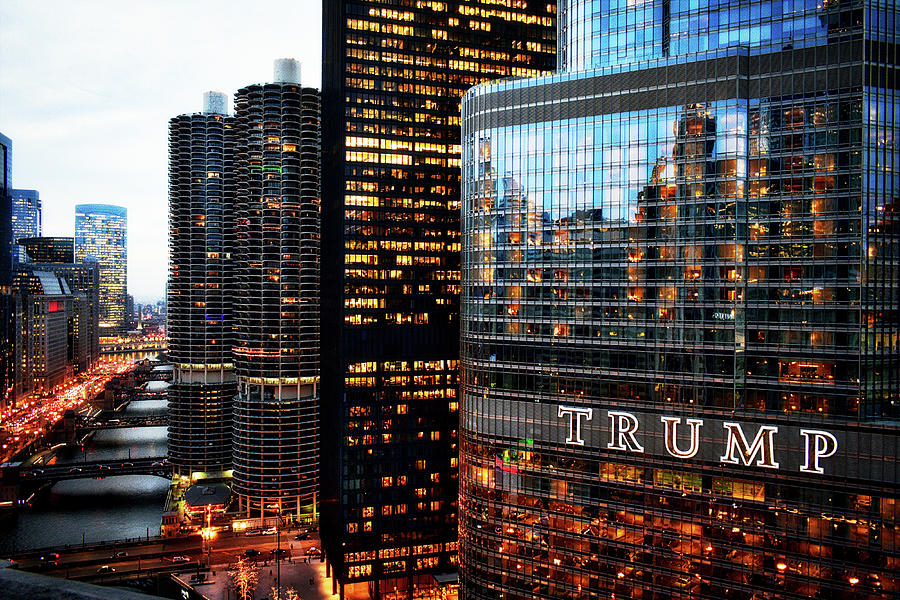 Chicago City View December Trump Building Signage 01 Photograph by Thomas Woolworth
