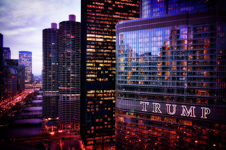 Chicago City View December Trump Building Signage 03 Photograph by Thomas Woolworth