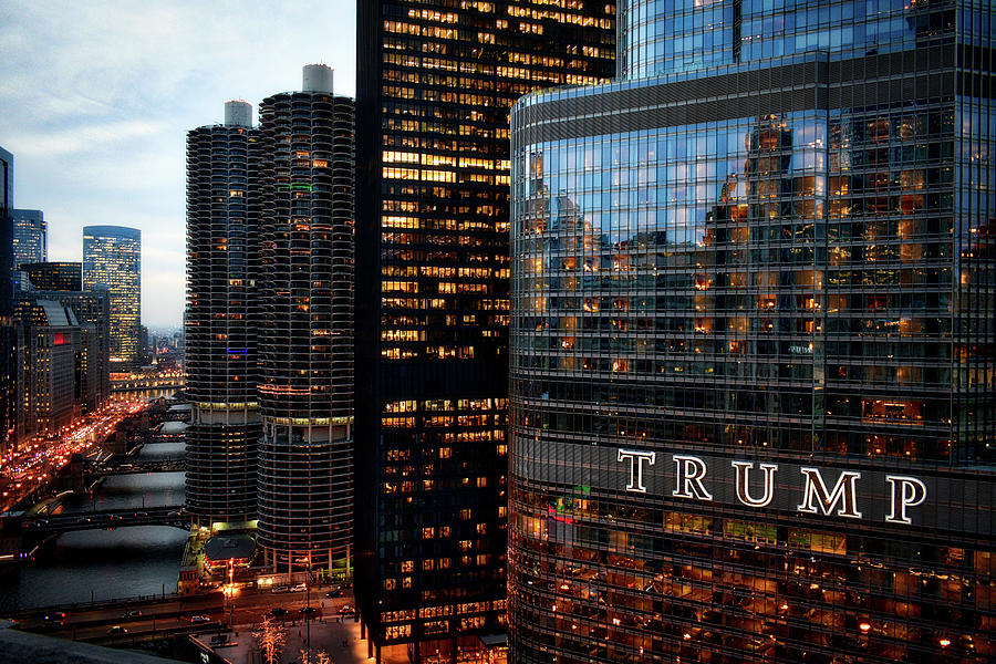 Chicago City View December Trump Building Signage 12 Photograph by Thomas Woolworth