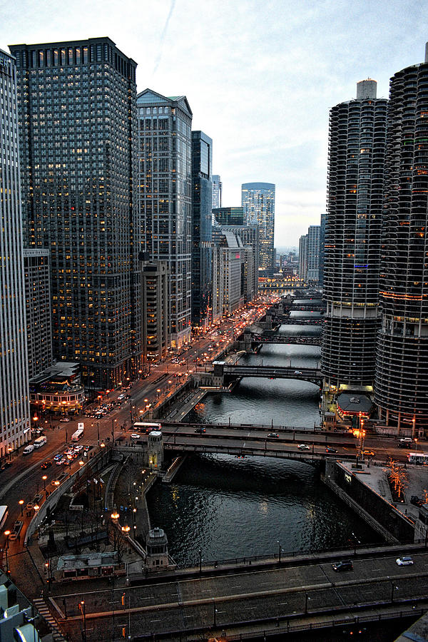 Chicago City View In December Dusk By The River Vertical 02 Photograph ...