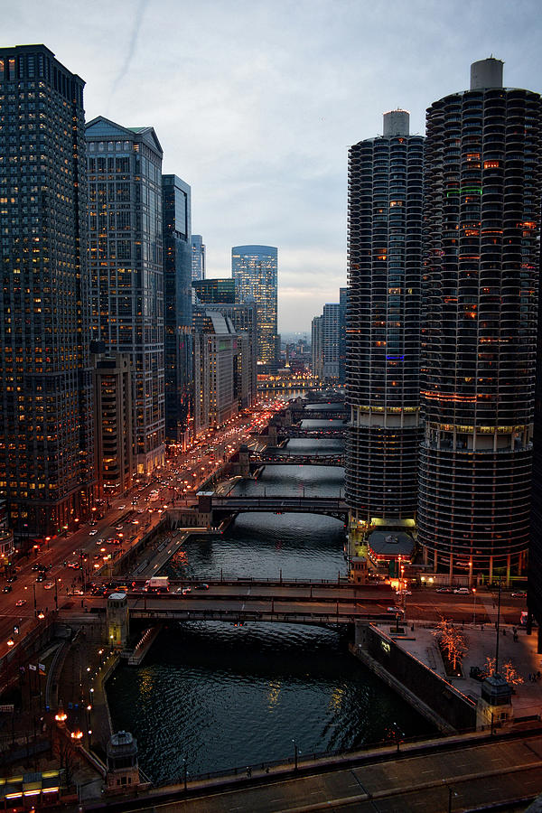 Chicago City View In December Dusk By The River Vertical 03 Photograph ...