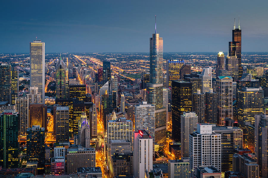 Chicago Cityscape at Night Aerial View Photograph by Mlenny