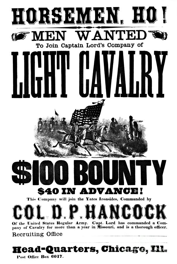 Chicago Civil War Light Cavalry Recruiting Poster Horseman Ho 1860s Drawing by Peter Ogden