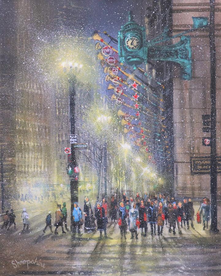 Chicago Clock Painting by Tom Shropshire