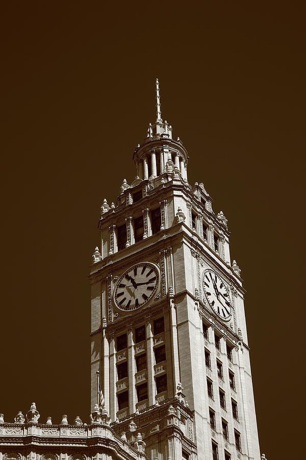 Chicago Clock Tower 2010 #2 Sepia Photograph by Frank Romeo