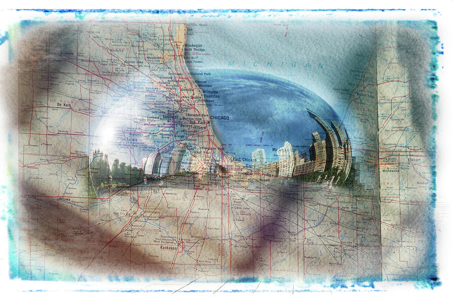 Chicago Cloud Gate Travel Map Photograph by Sharon Popek