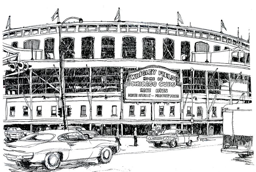 Chicago Cubs Wrigley Field Drawing - Chicago Cubs Wrigley Field by Robert Birkenes