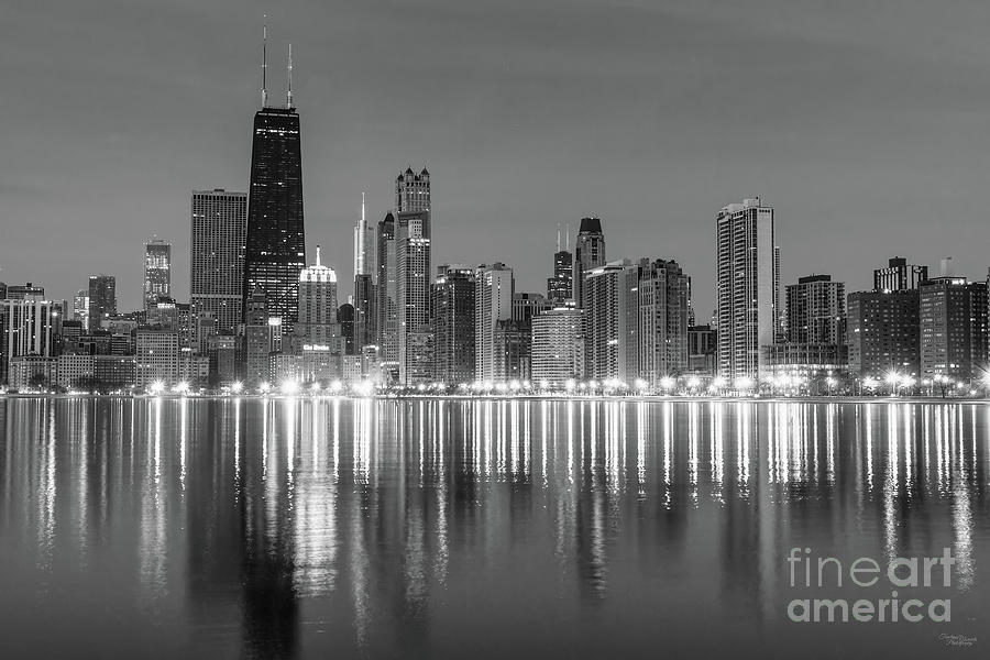 Chicago Dawn Cityscape Grayscale Photograph by Jennifer White
