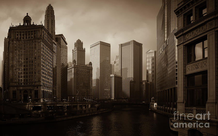 Chicago Downtown Sepia Panoramic Photograph by Edward Fielding