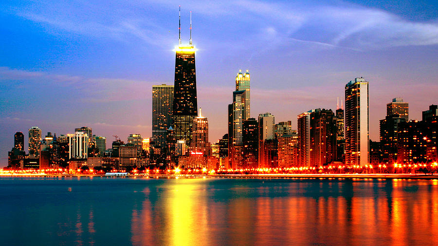 Chicago Dusk Skyline Red Photograph by Patrick Malon