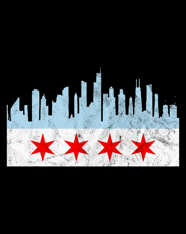 Chicago Flag Distressed Vintage Downtown Skyline Illinois Gift Items ...