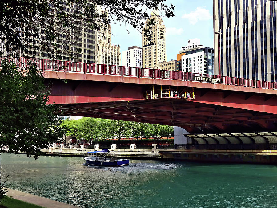 Chicago Photograph - Chicago IL - Water Taxi Under Columbus Dr Bridge by Susan Savad