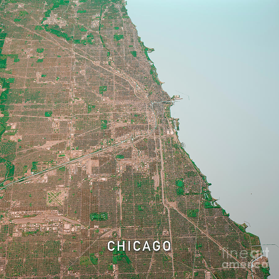 Chicago Illinois 3D Render Map Color Top View Oct 2019 Digital Art by ...