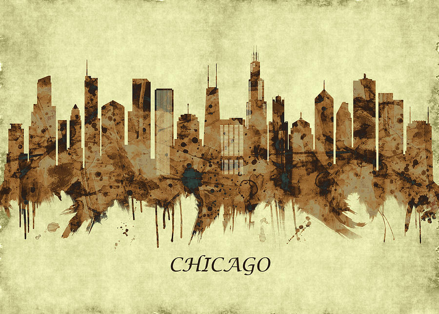 Chicago Illinois Cityscape Mixed Media by NextWay Art - Fine Art America