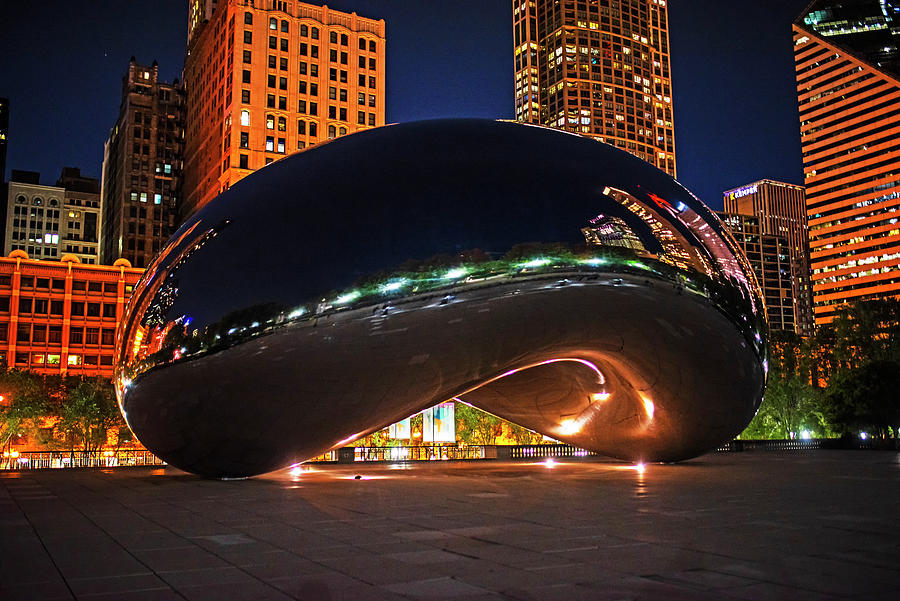 Chicago Illinois Millennium Park The Bean Sculpture at Night Cloud Gate Sculpture Photograph by Toby McGuire