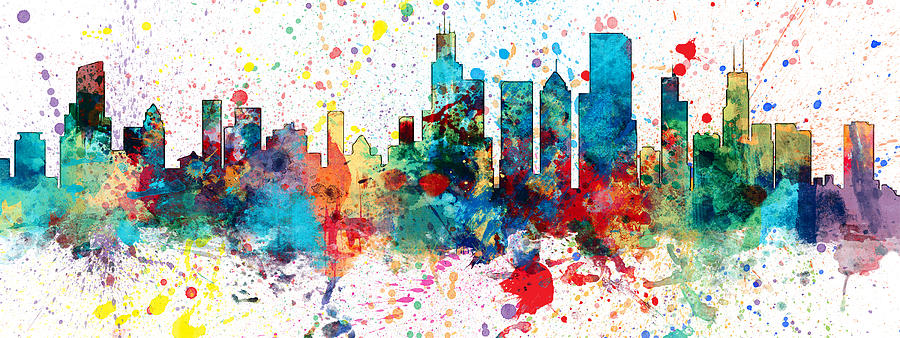 Chicago Digital Art - Chicago Illinois Skyline Splash Custom Panoramic by Michael Tompsett