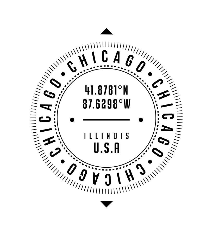 Chicago Digital Art - Chicago, Illinois, USA - 1 - City Coordinates Typography Print - Classic, Minimal by Studio Grafiikka