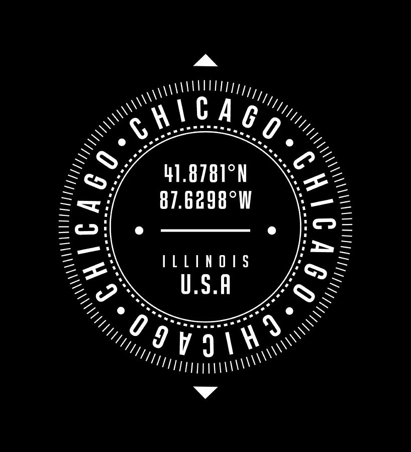 Chicago Digital Art - Chicago, Illinois, USA - 2 - City Coordinates Typography Print - Classic, Minimal by Studio Grafiikka