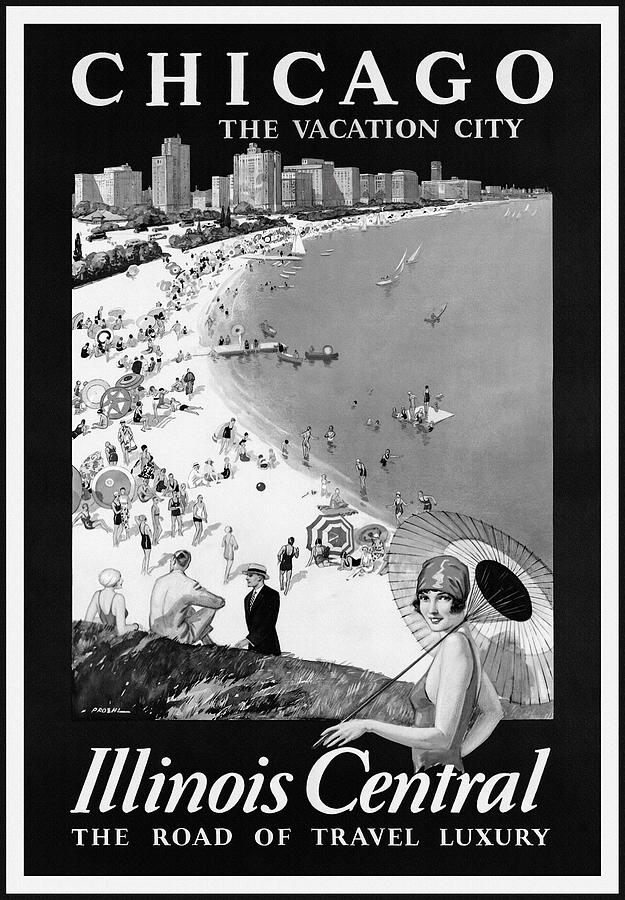 Chicago Illinois Vintage Retro Travel Poster Black and White  Photograph by Carol Japp