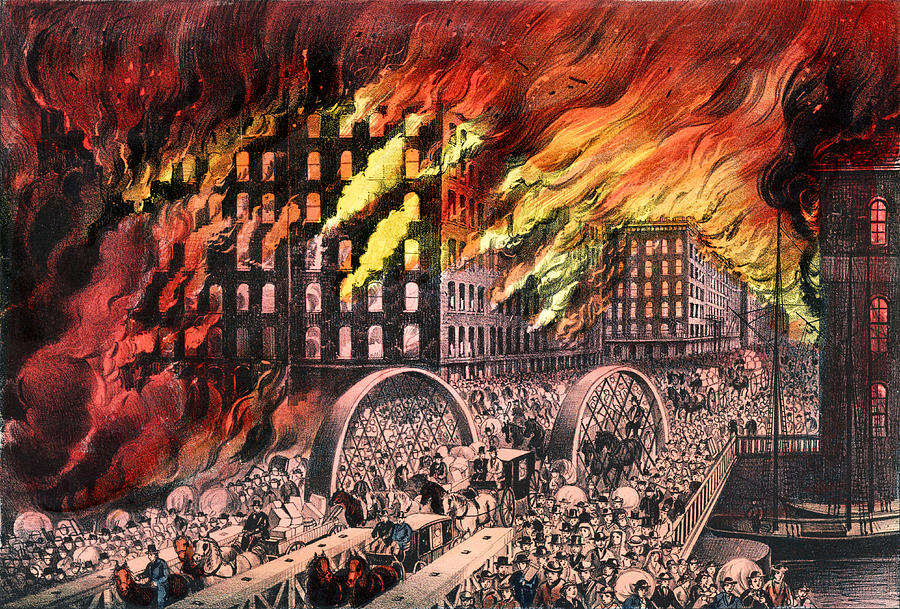 Chicago in Flames, 1871 Drawing by Keith Lance