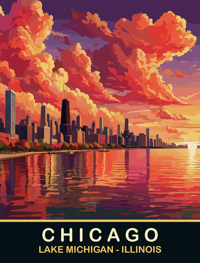 Chicago Digital Art - Chicago, Lake Michigan, IL by Long Shot