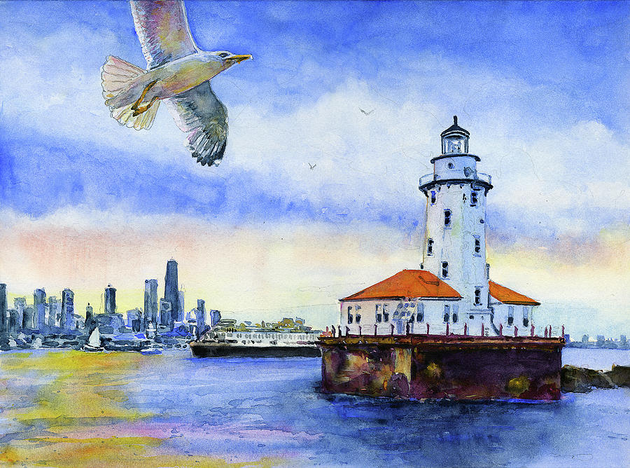 Chicago Lighthouse Painting by John D Benson