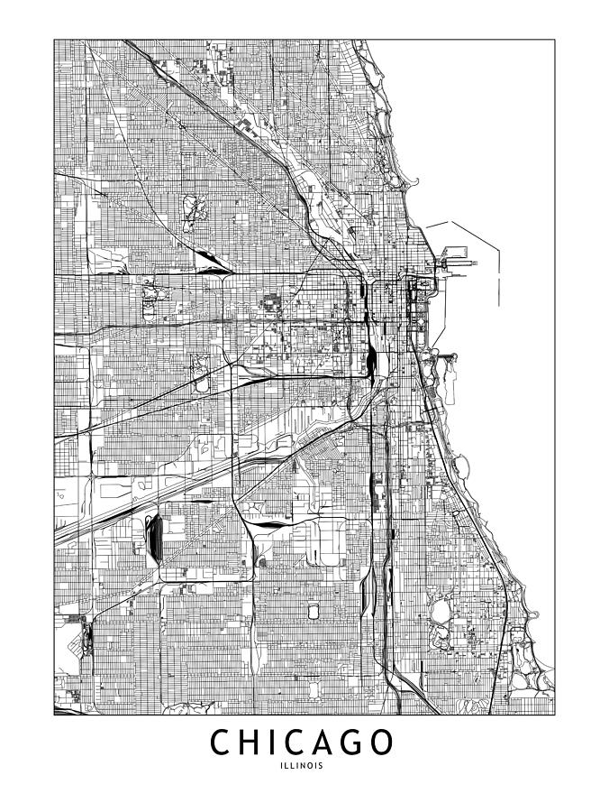 Chicago Map Digital Art by MultipliCITY Maps - Pixels
