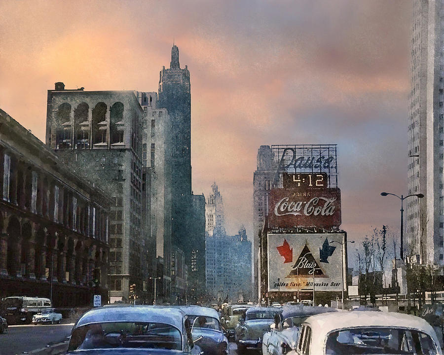 Chicago - Michigan Avenue 1950s Painting by Glenn Galen