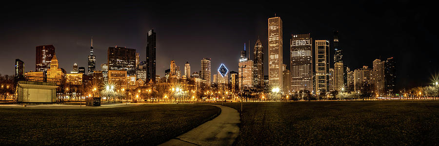 Chicago Night Skyline Panoramic View Photograph