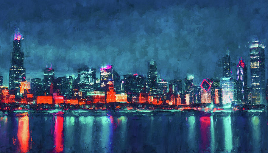 Chicago Panorama - 28 Painting by AM FineArtPrints