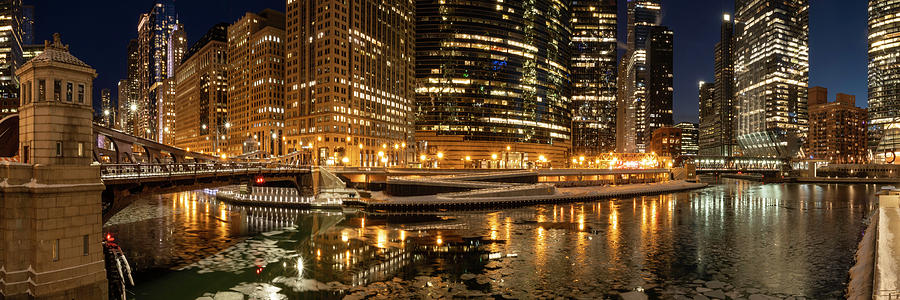 Chicago River Dusk Panoramic Photograph