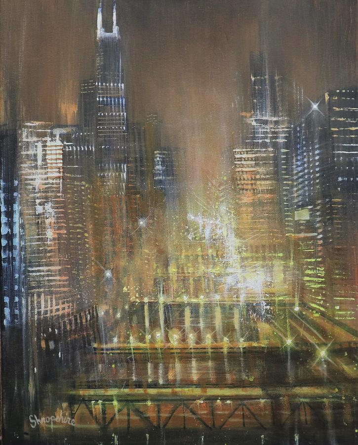 Chicago River Gold Painting by Tom Shropshire