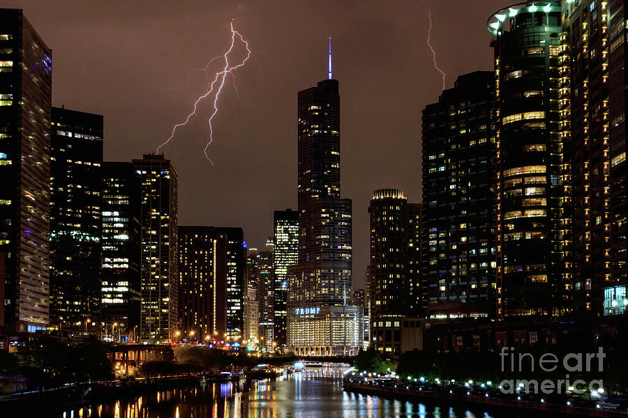 Chicago River Lightning Storm Photograph by Jennifer White