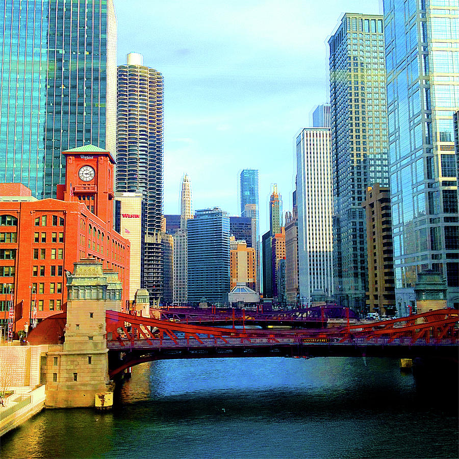 Chicago River Skyline Bridges Photograph by Patrick Malon